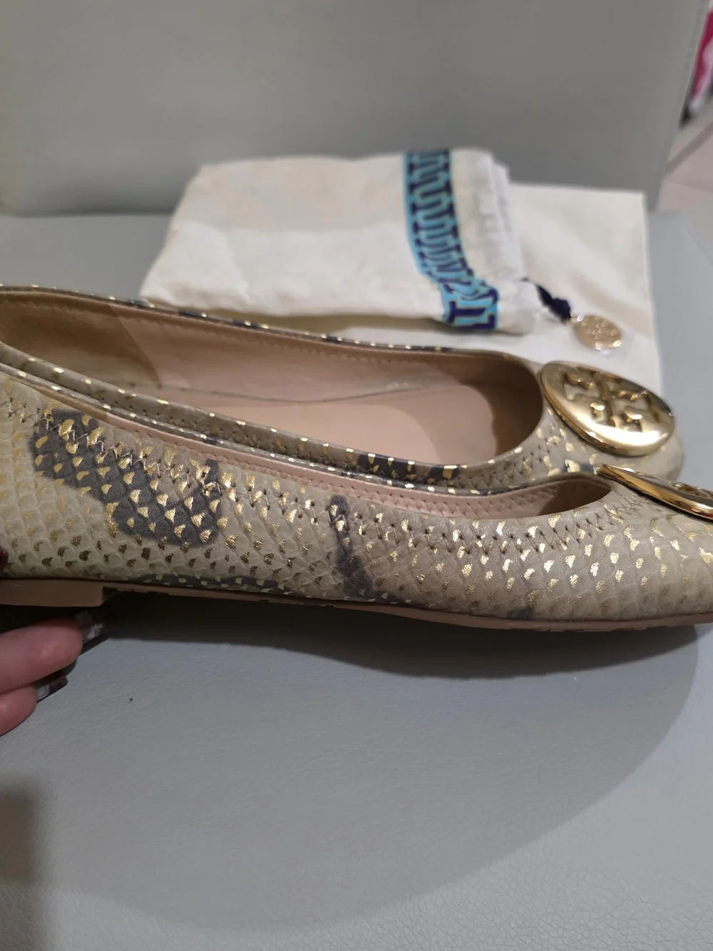 Tory Burch Metallic Gold Snake Print Ballet Flats Size 6.5